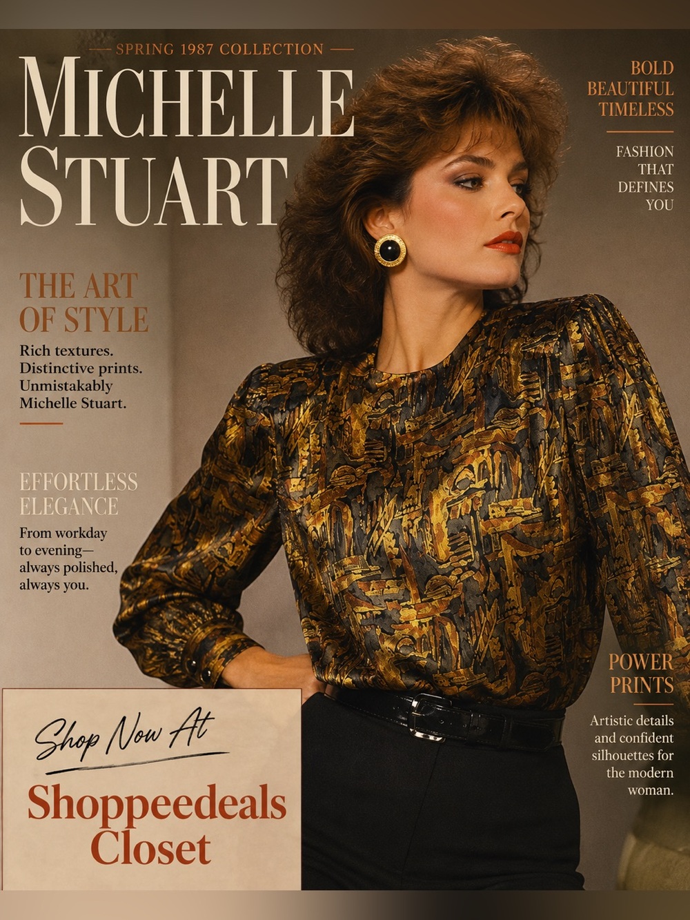 Vintage Michelle Stuart Abstract Print Blouse Size 12